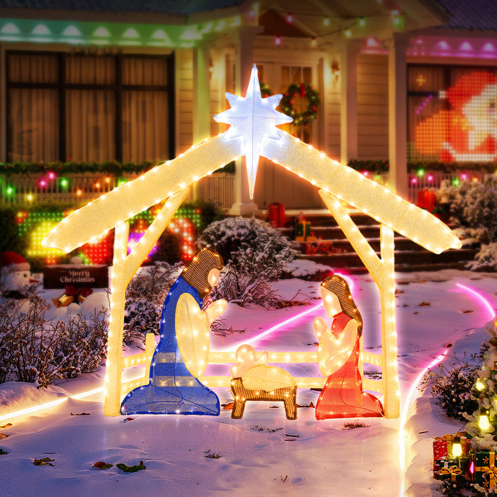 Pre-lit Christmas Nativity Scene Holy Family Set - 4 Ft Lighted Outdoor Indoor