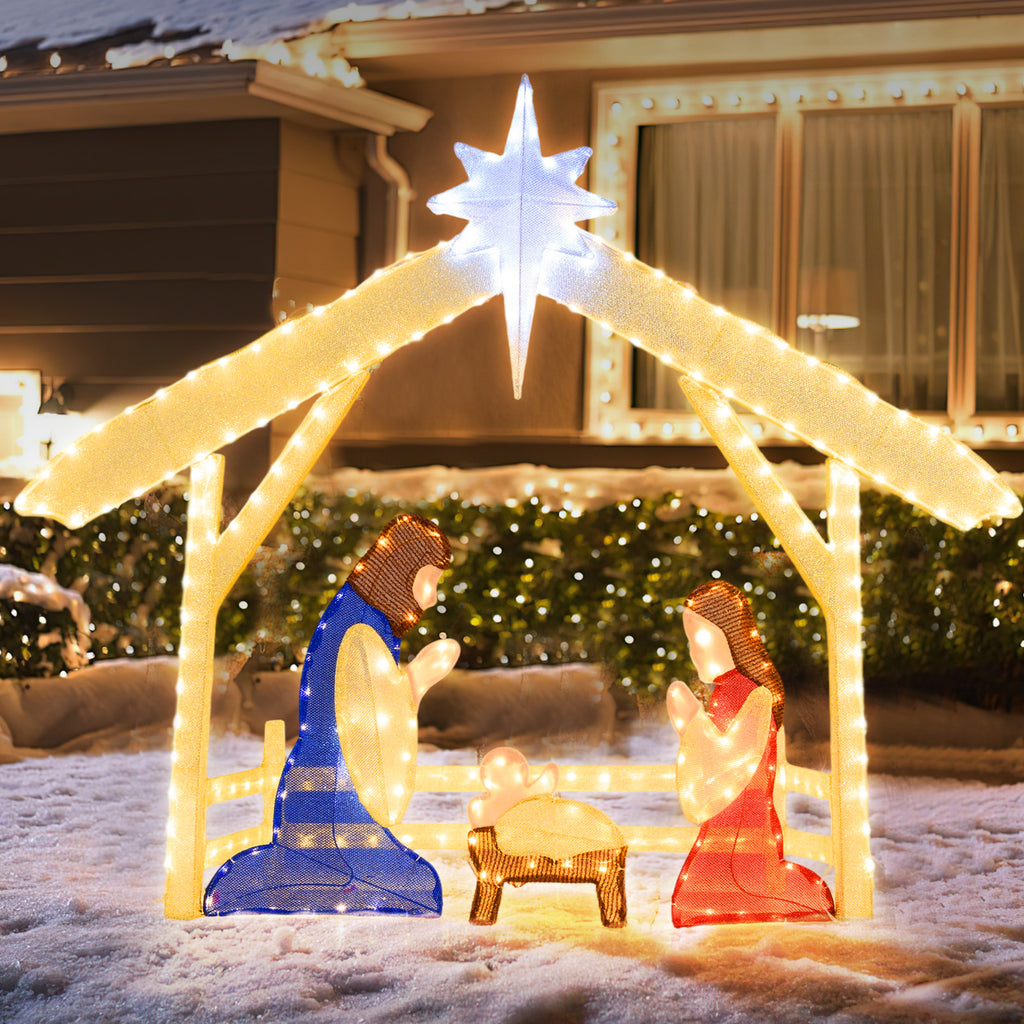 Pre-lit Christmas Nativity Scene Holy Family Set - 4 Ft Lighted Outdoor Indoor