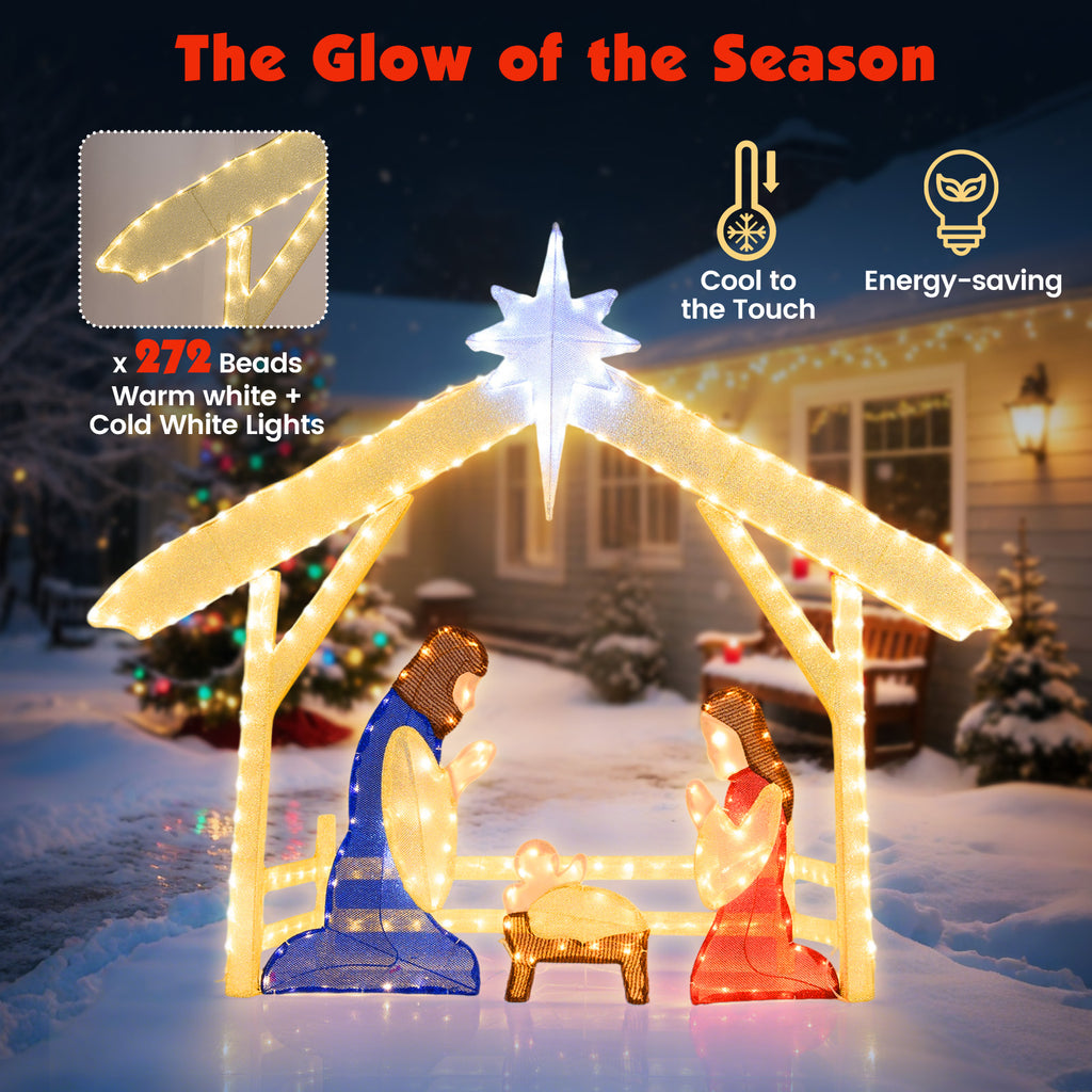 Pre-lit Christmas Nativity Scene Holy Family Set - 4 Ft Lighted Outdoor Indoor