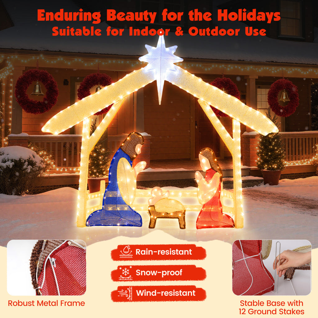 Pre-lit Christmas Nativity Scene Holy Family Set - 4 Ft Lighted Outdoor Indoor