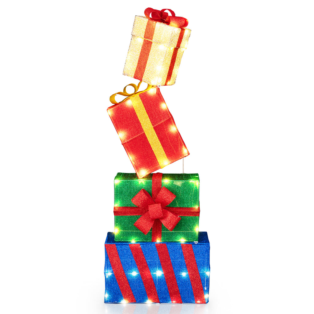 Set of 4 Stackable Christmas Gift Boxes with Bows - Holiday Decor