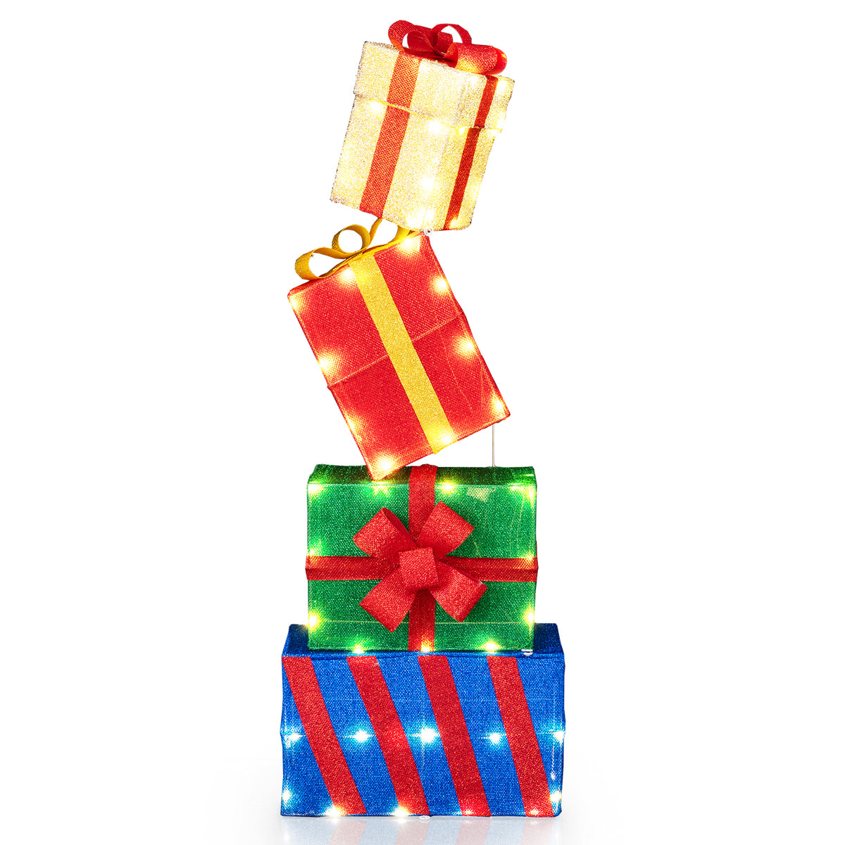 Set of 4 Stackable Christmas Gift Boxes with Bows - Holiday Decor