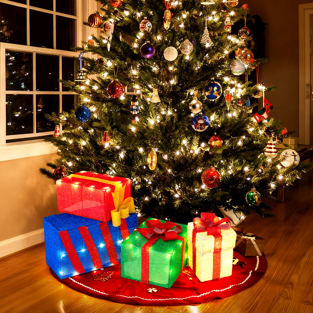 Set of 4 Stackable Christmas Gift Boxes with Bows - Holiday Decor