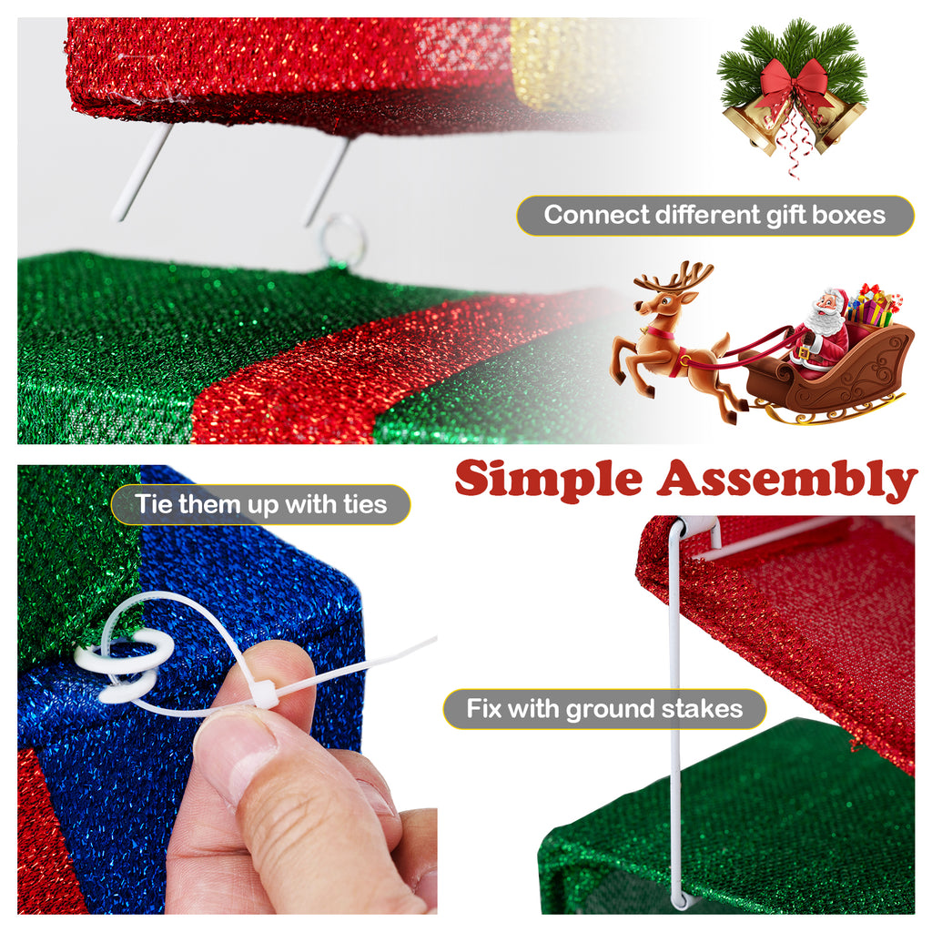 Set of 4 Stackable Christmas Gift Boxes with Bows - Holiday Decor