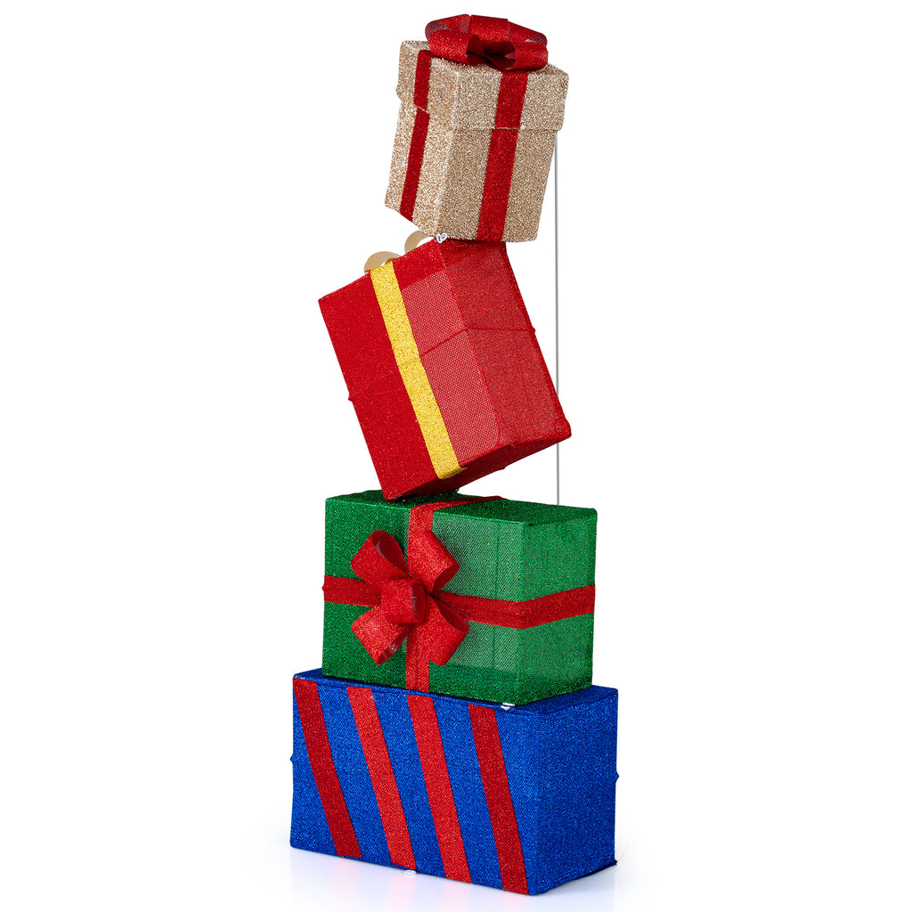 Set of 4 Stackable Christmas Gift Boxes with Bows - Holiday Decor