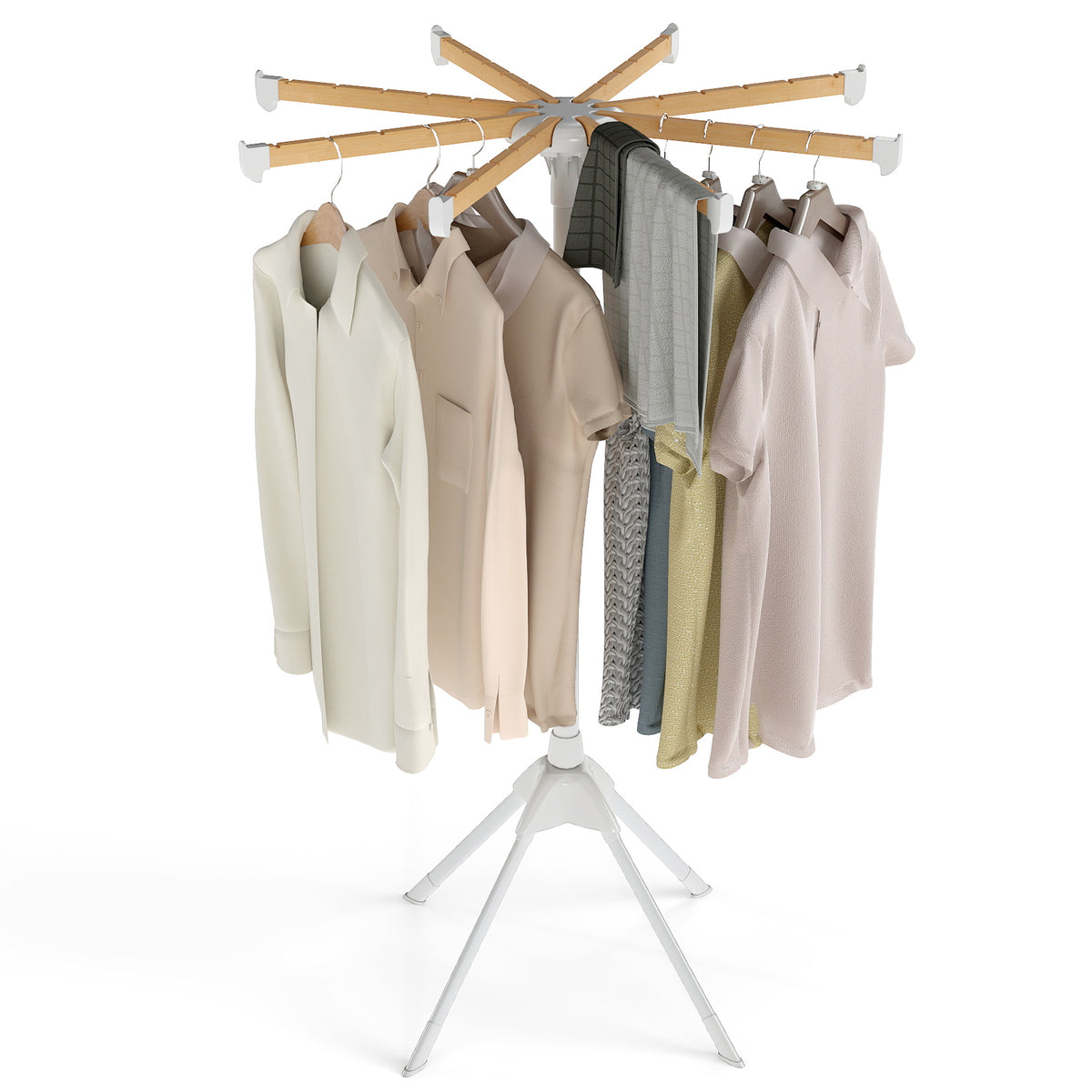 Foldable Clothes Drying Rack - 8 Bamboo Hanging Rods & Slots