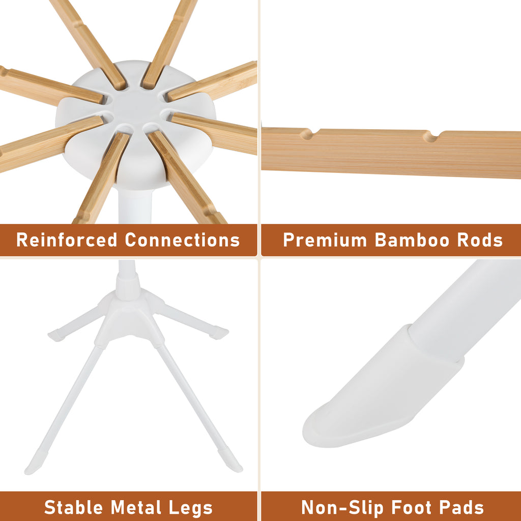 Foldable Clothes Drying Rack - 8 Bamboo Hanging Rods & Slots