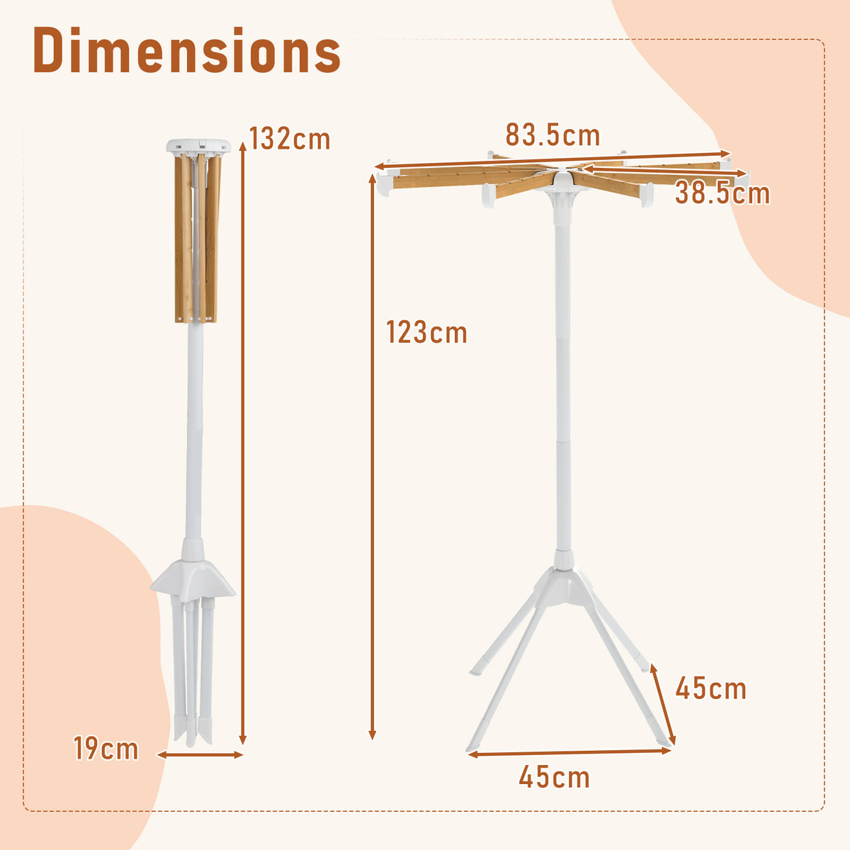 Foldable Clothes Drying Rack - 8 Bamboo Hanging Rods & Slots