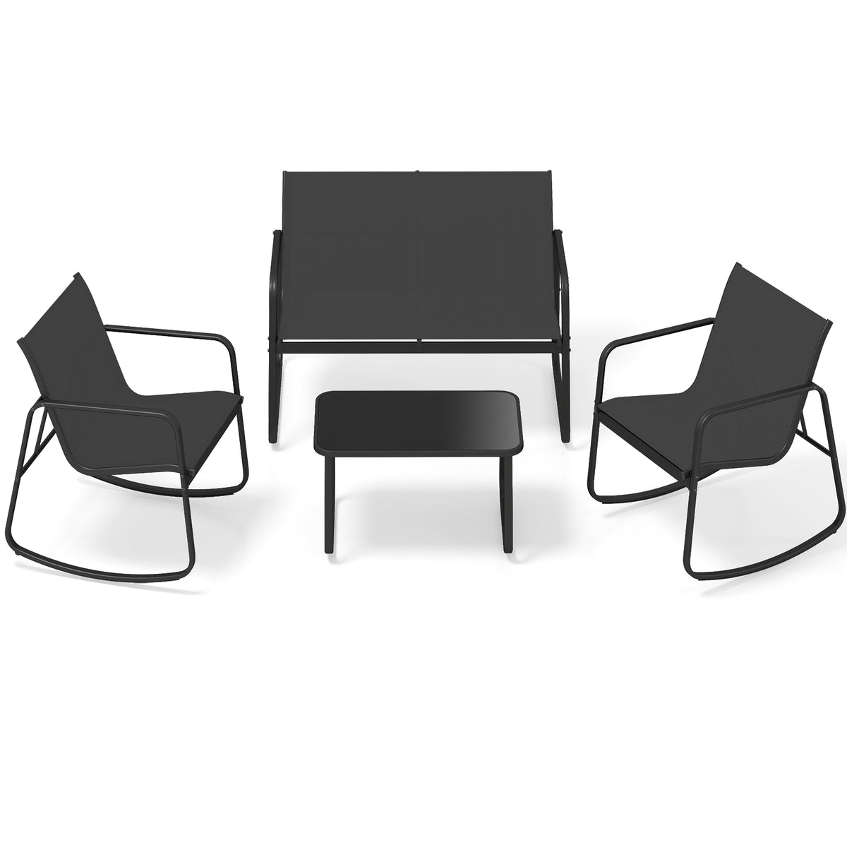 4-Piece Outdoor Rocking Chair Set with Table - Black