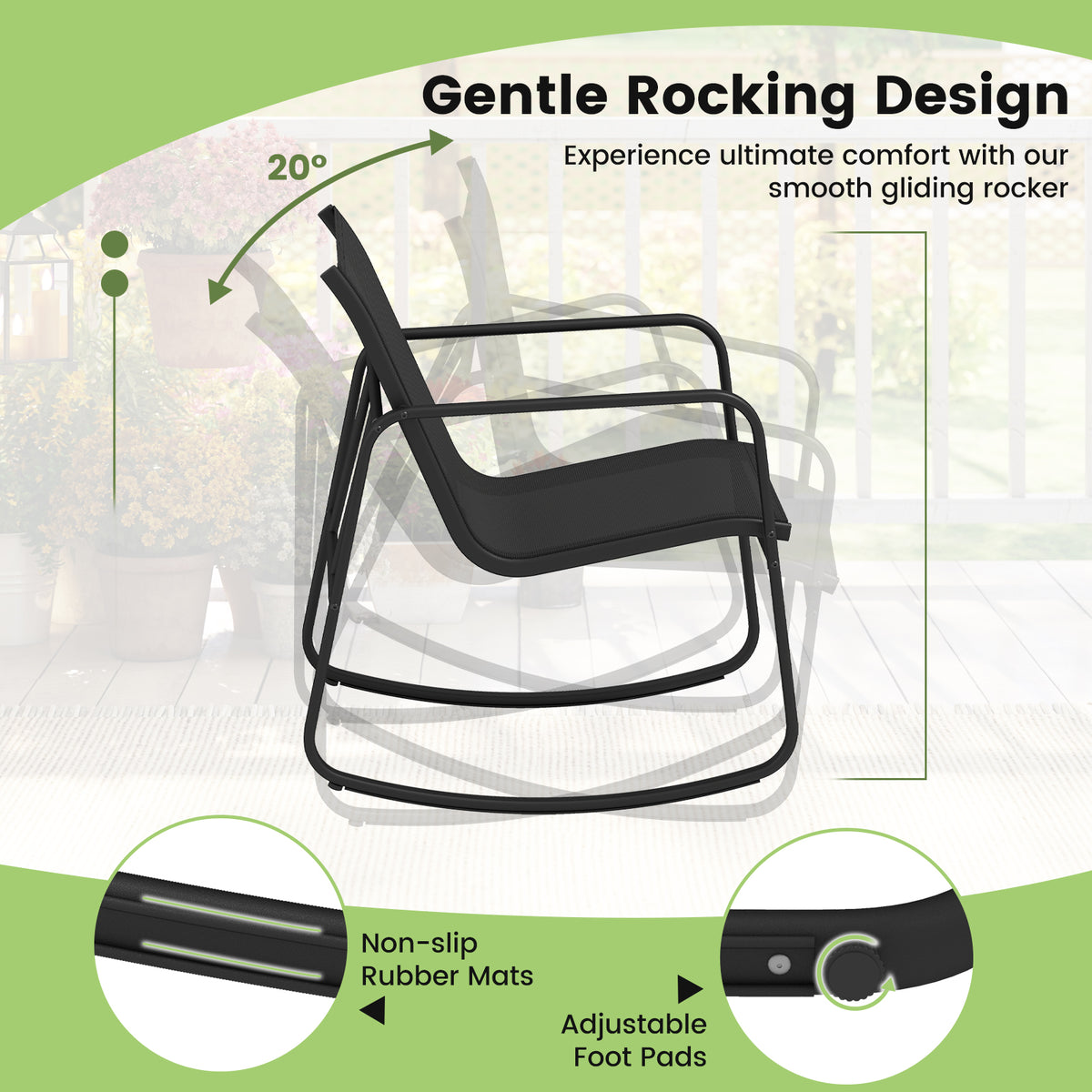 4-Piece Outdoor Rocking Chair Set with Table - Black