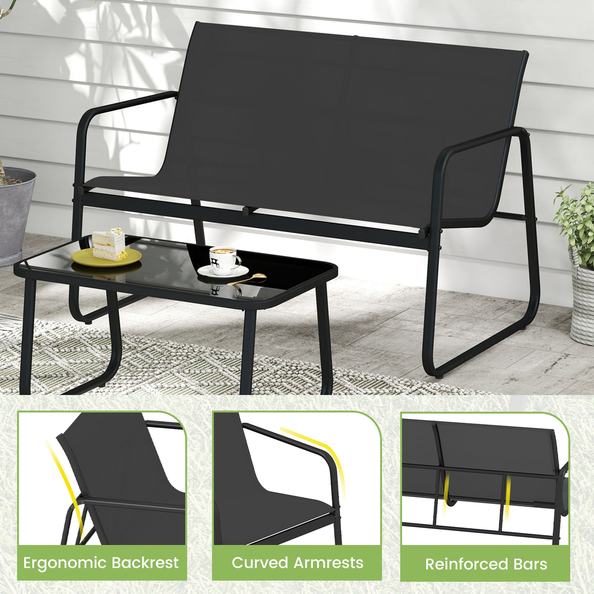 4 PCS Patio Furniture Set Outdoor Rocker Chair Conversation