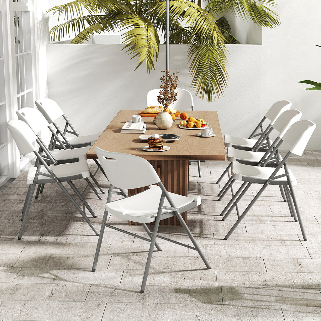4 Pack Folding Stackable Chairs with Metal Frame – White