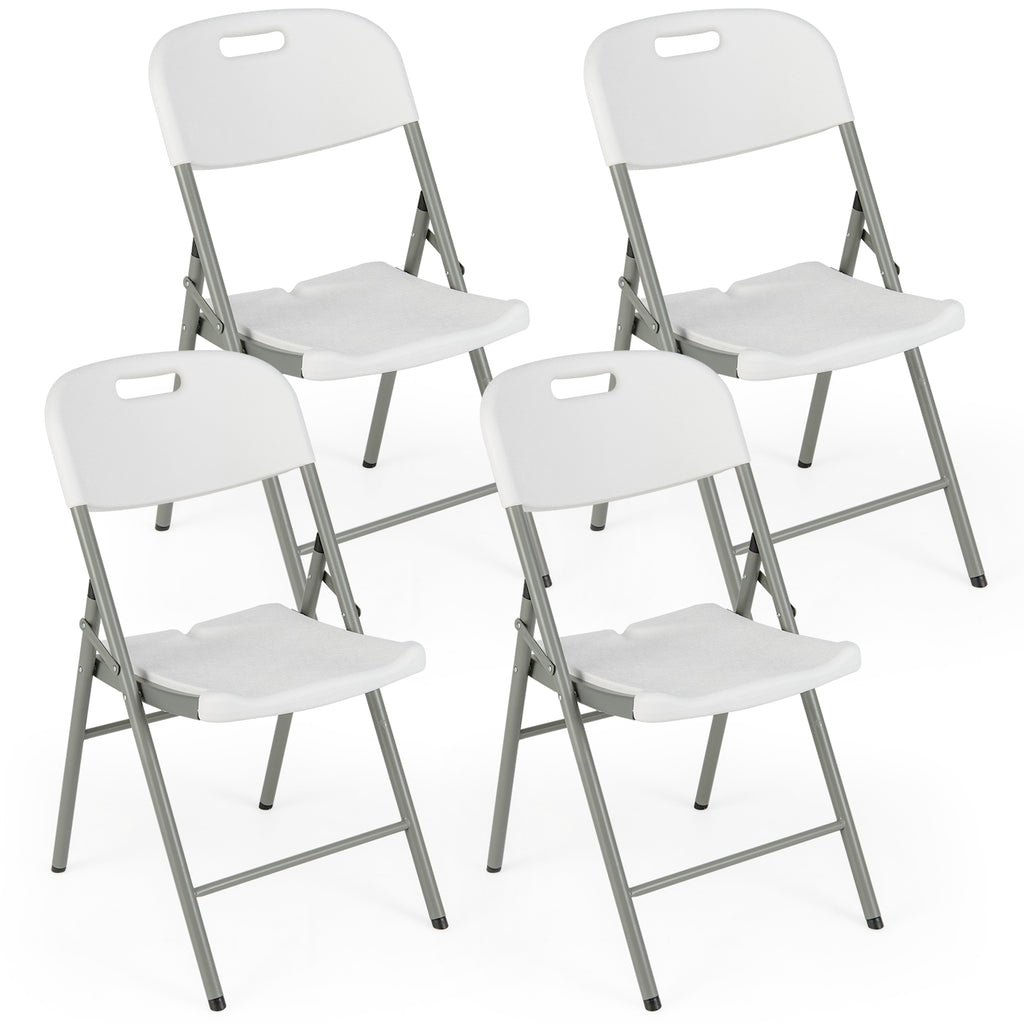 4 Pack Folding Stackable Chairs with Metal Frame – White