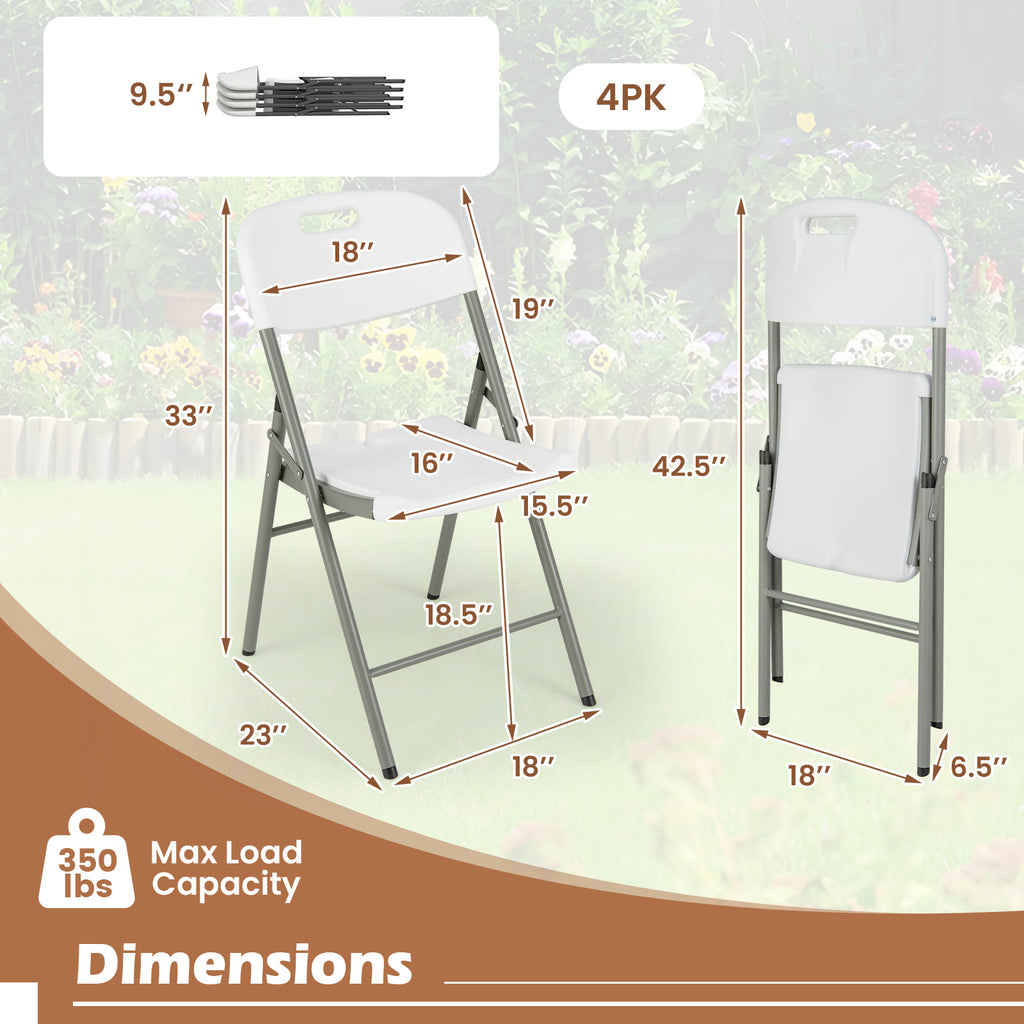 4 Pack Folding Stackable Chairs with Metal Frame – White