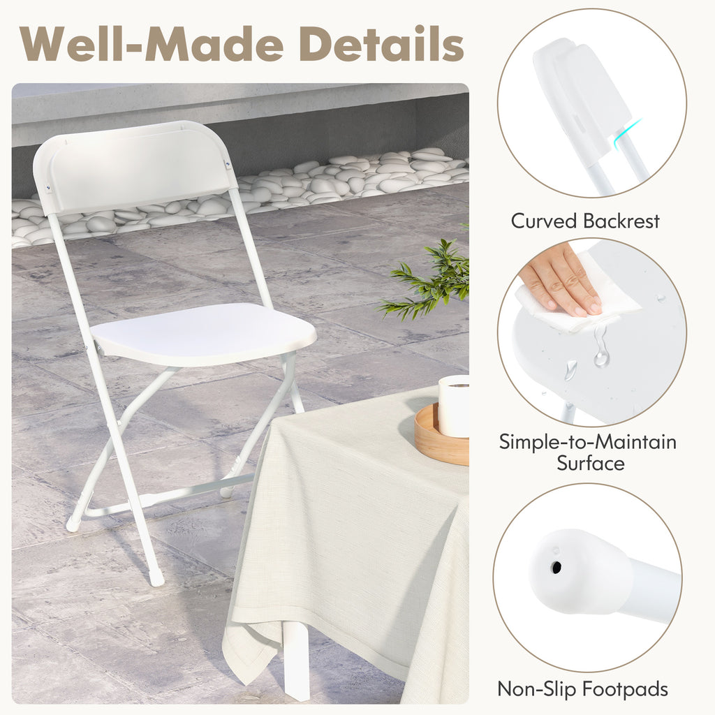 4-Pack Metal Folding Chairs, White HDPE Seat & Back