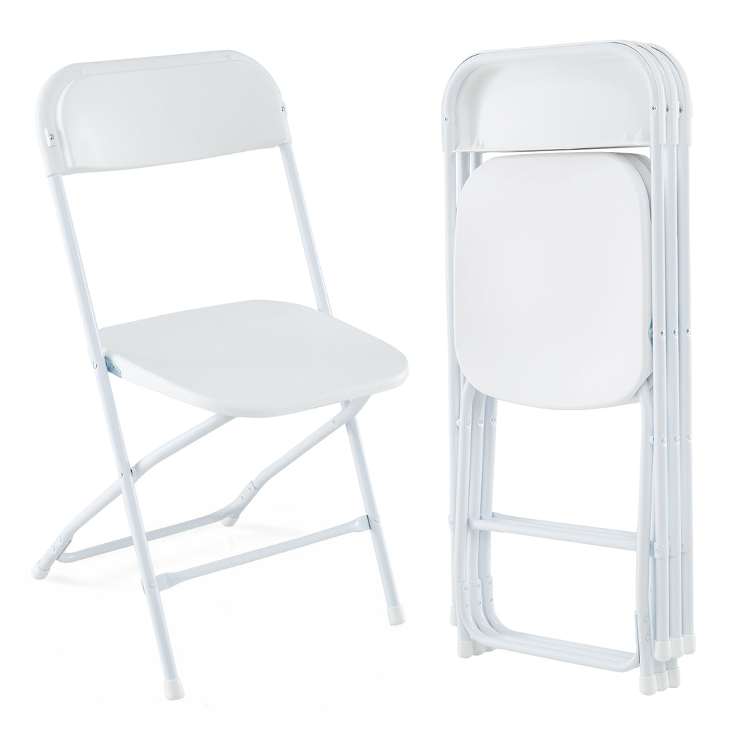 4-Pack Metal Folding Chairs, White HDPE Seat & Back