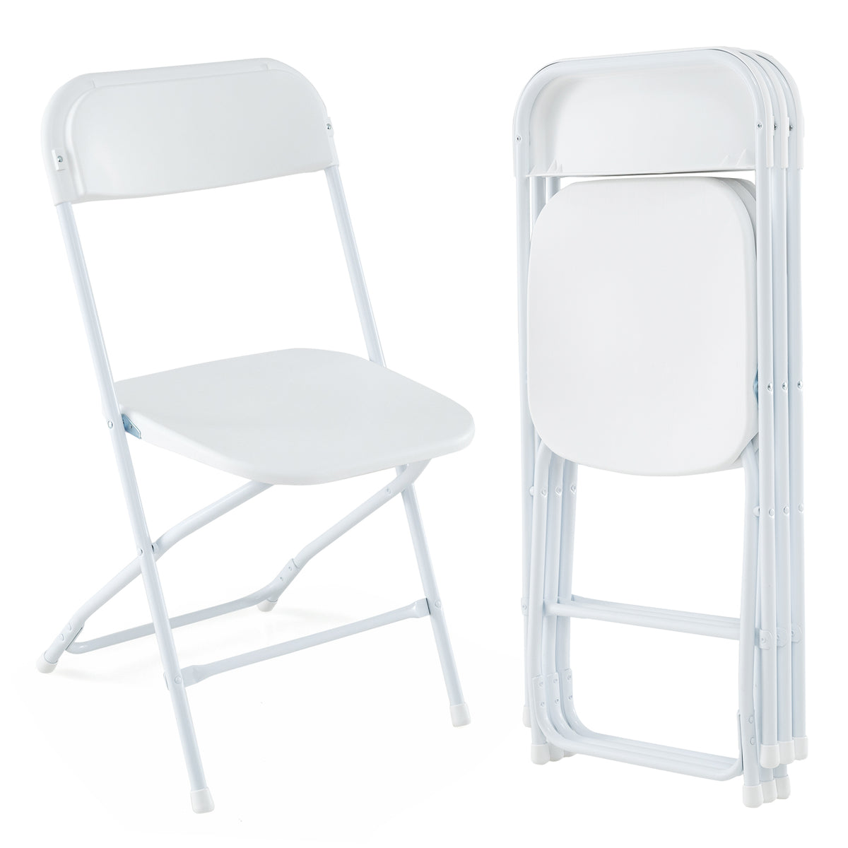 4-Pack Metal Folding Chairs, White HDPE Seat & Back