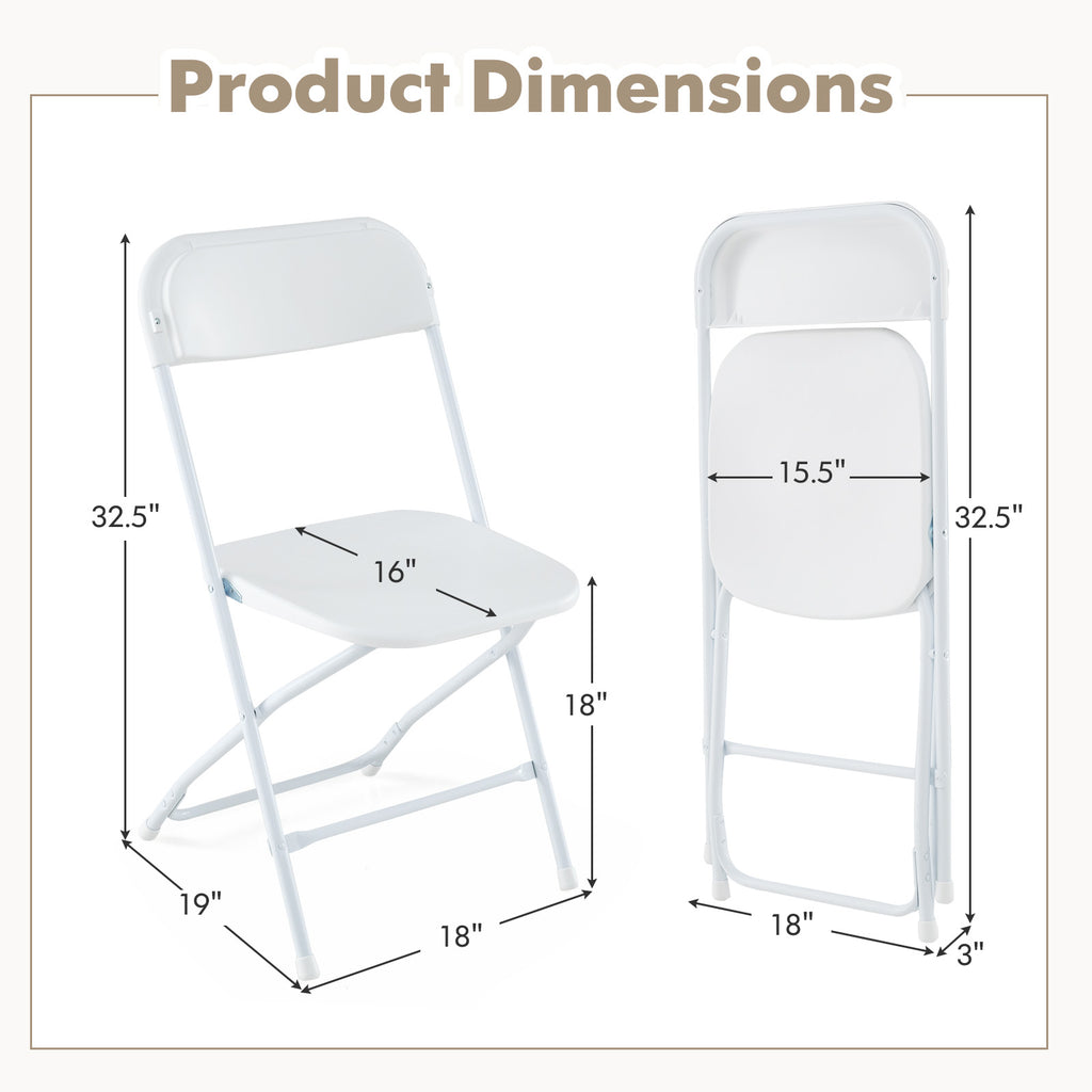 4-Pack Metal Folding Chairs, White HDPE Seat & Back