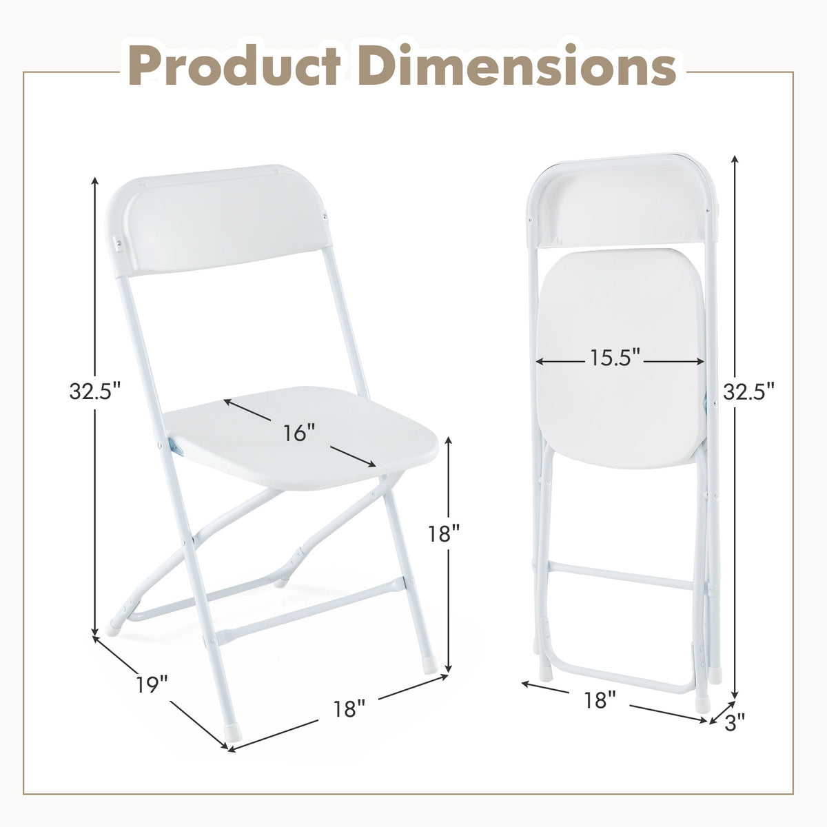 4-Pack Metal Folding Chairs, White HDPE Seat & Back