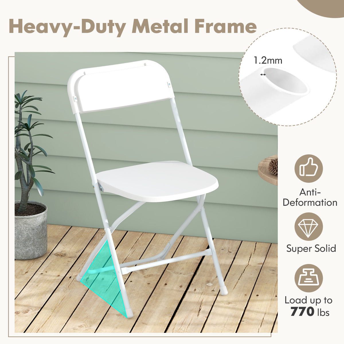 4-Pack Metal Folding Chairs, White HDPE Seat & Back