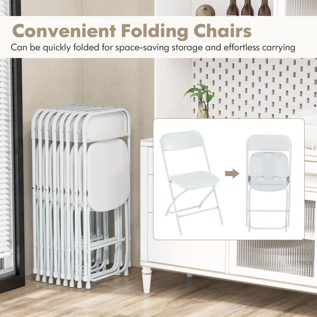 4-Pack Metal Folding Chairs, White HDPE Seat & Back