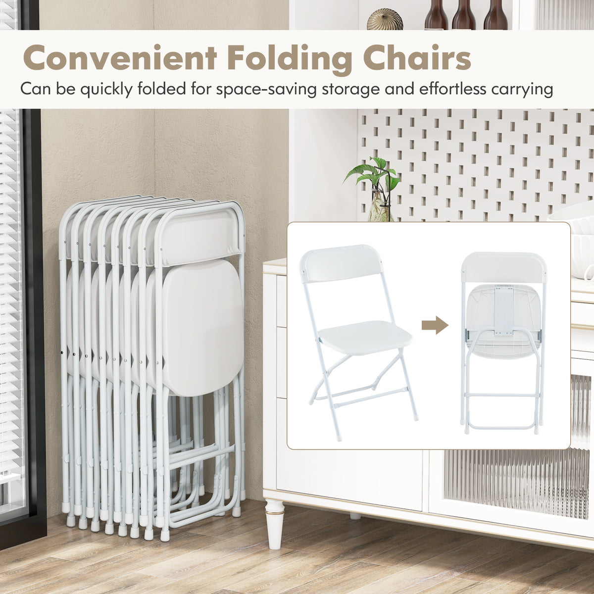 4-Pack Metal Folding Chairs, White HDPE Seat & Back
