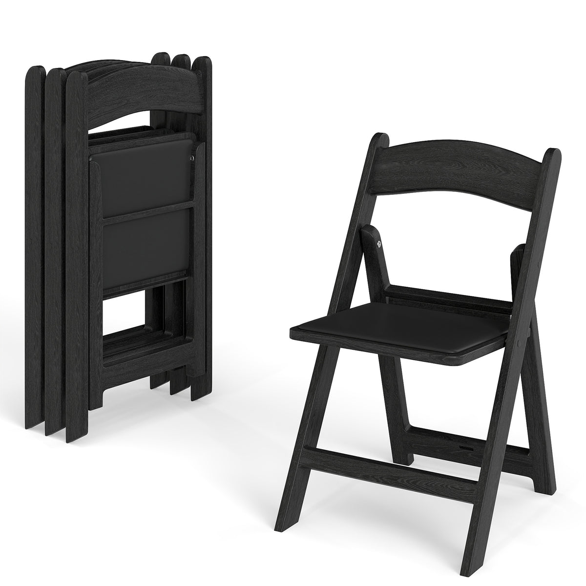 4-Pack Resin Folding Chairs with Padded Seat - Black