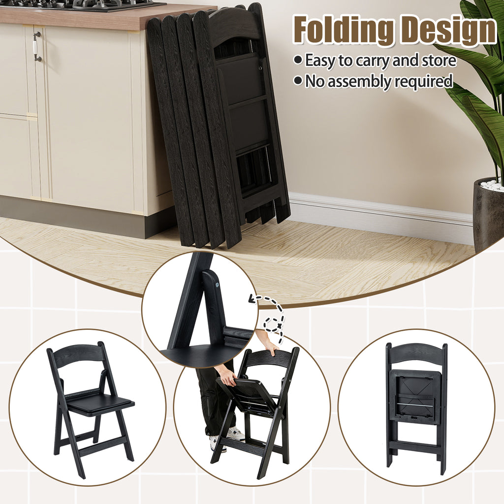 4-Pack Resin Folding Chairs with Padded Seat - Black