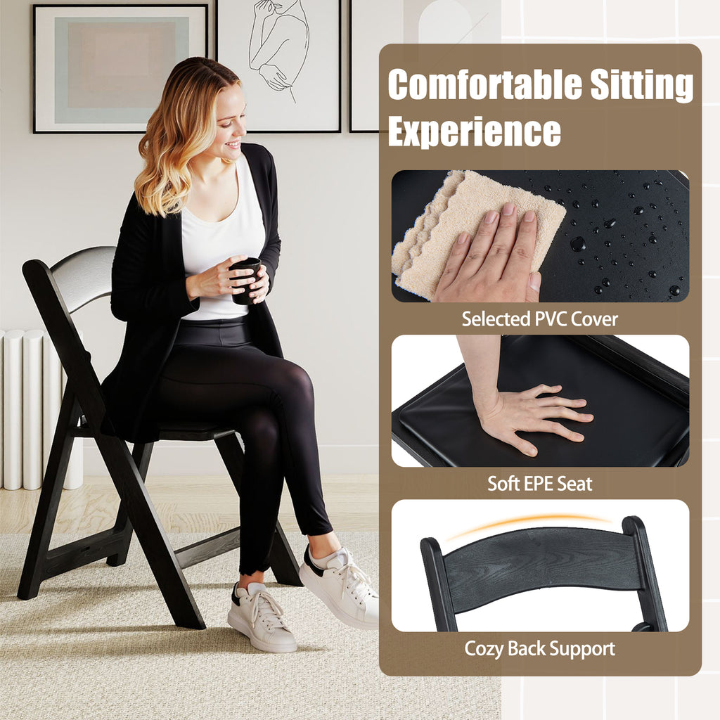 4-Pack Resin Folding Chairs with Padded Seat - Black