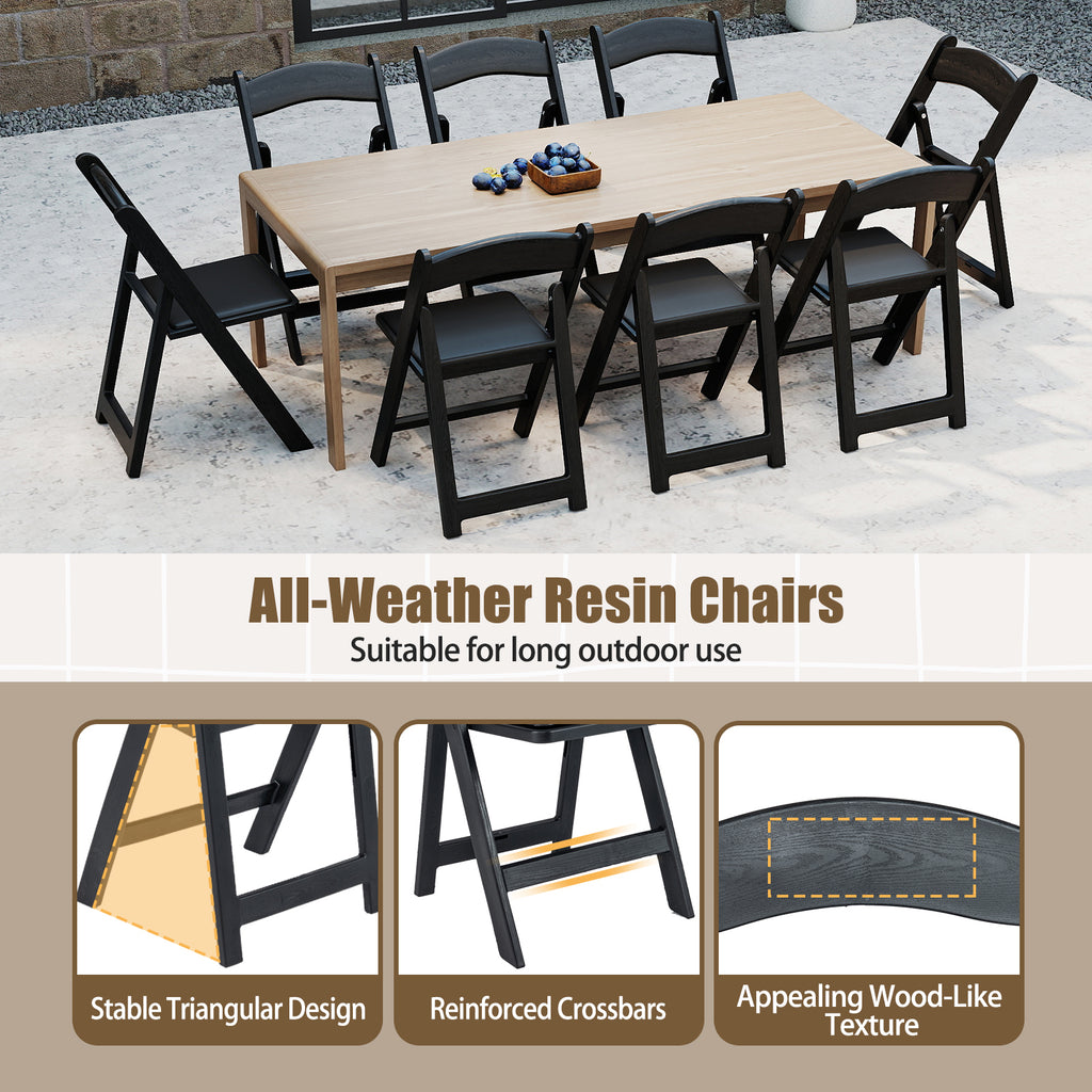4-Pack Resin Folding Chairs with Padded Seat - Black
