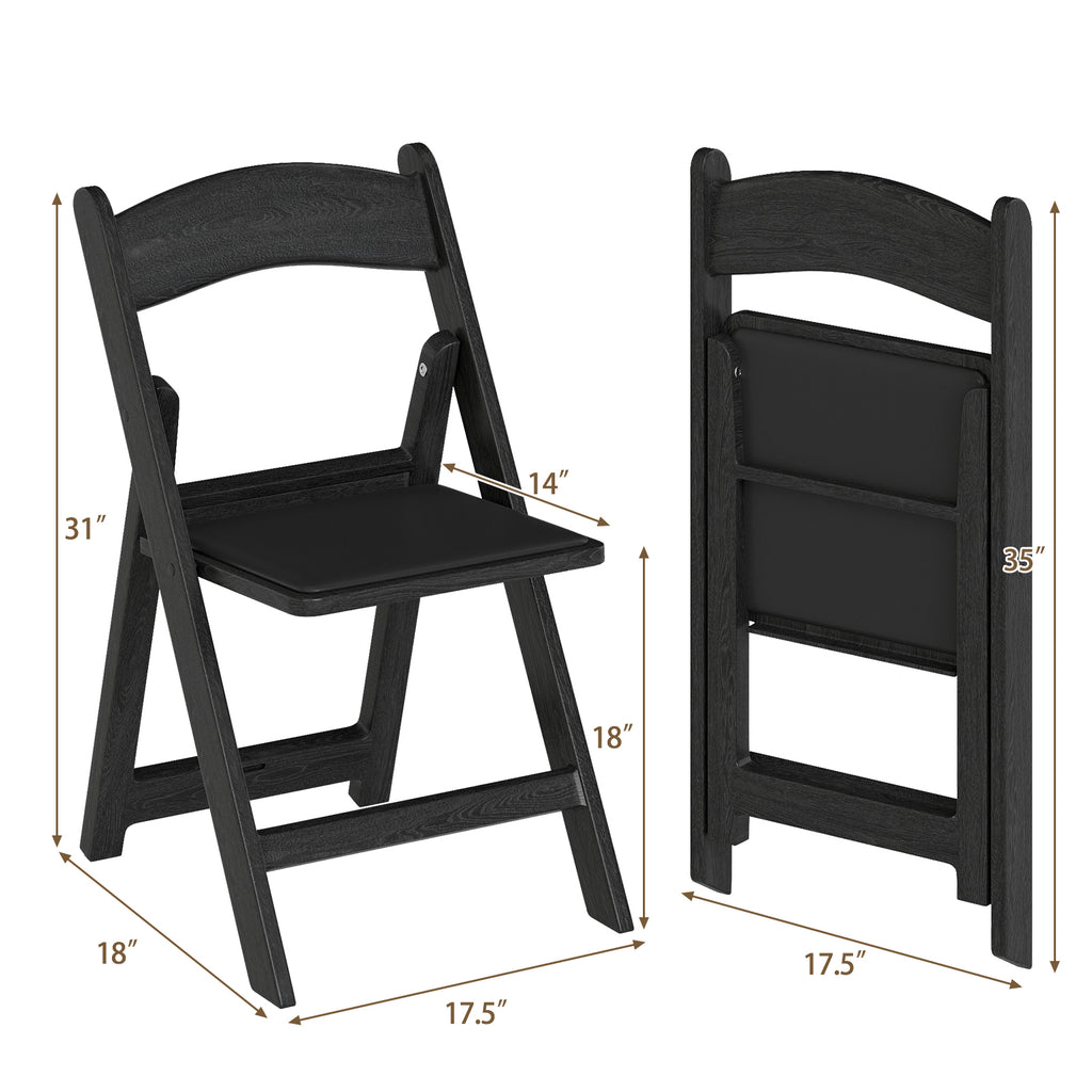 4-Pack Resin Folding Chairs with Padded Seat - Black
