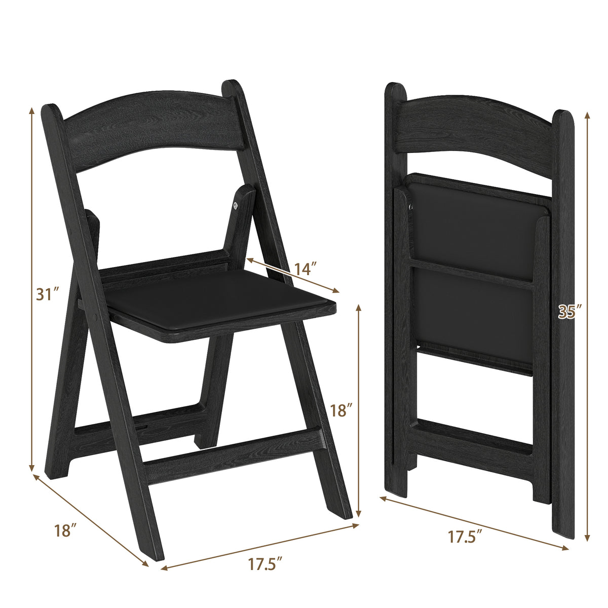 4-Pack Resin Folding Chairs with Padded Seat - Black