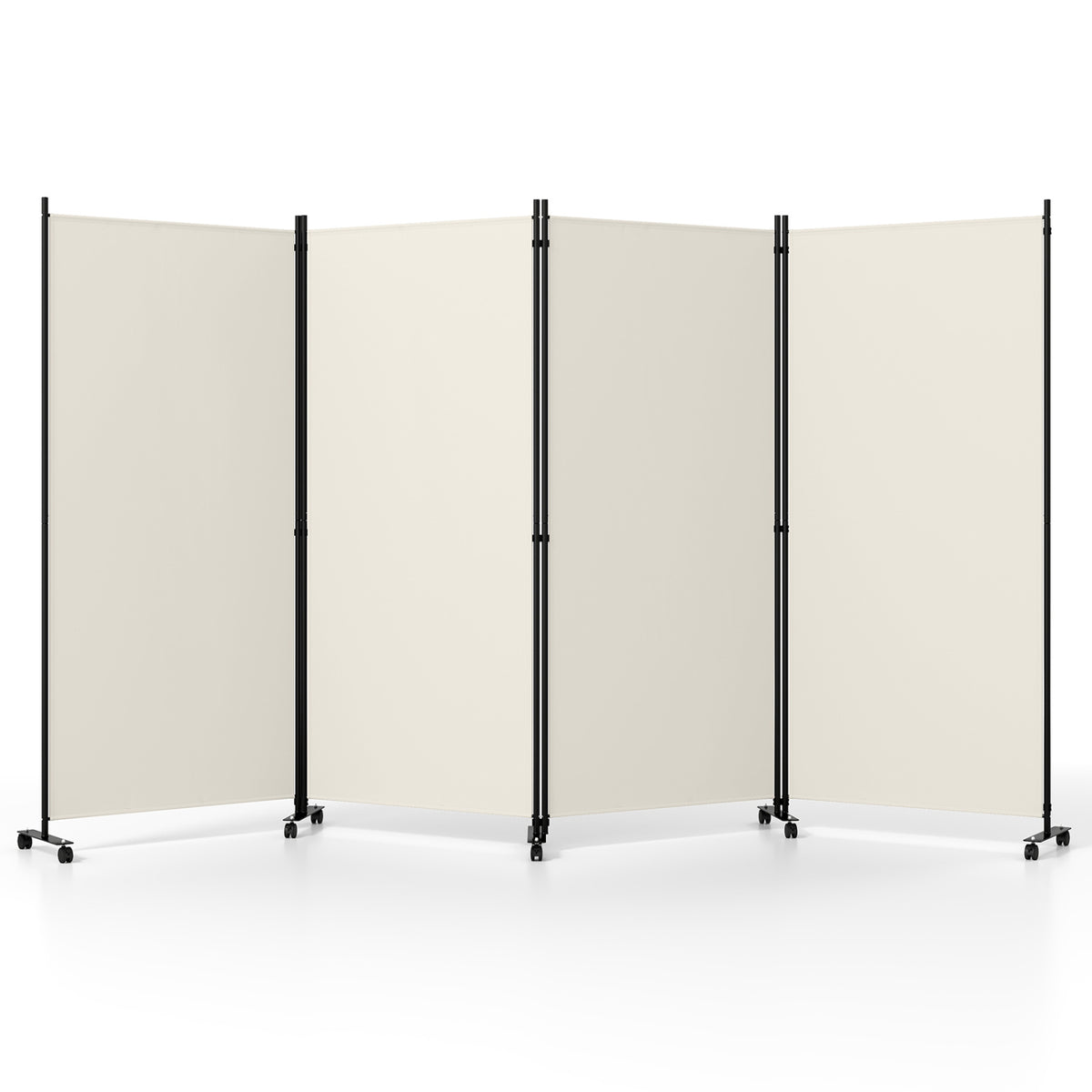 White 4 Panel Folding Privacy Screen Room Divider with Wheels - Costway