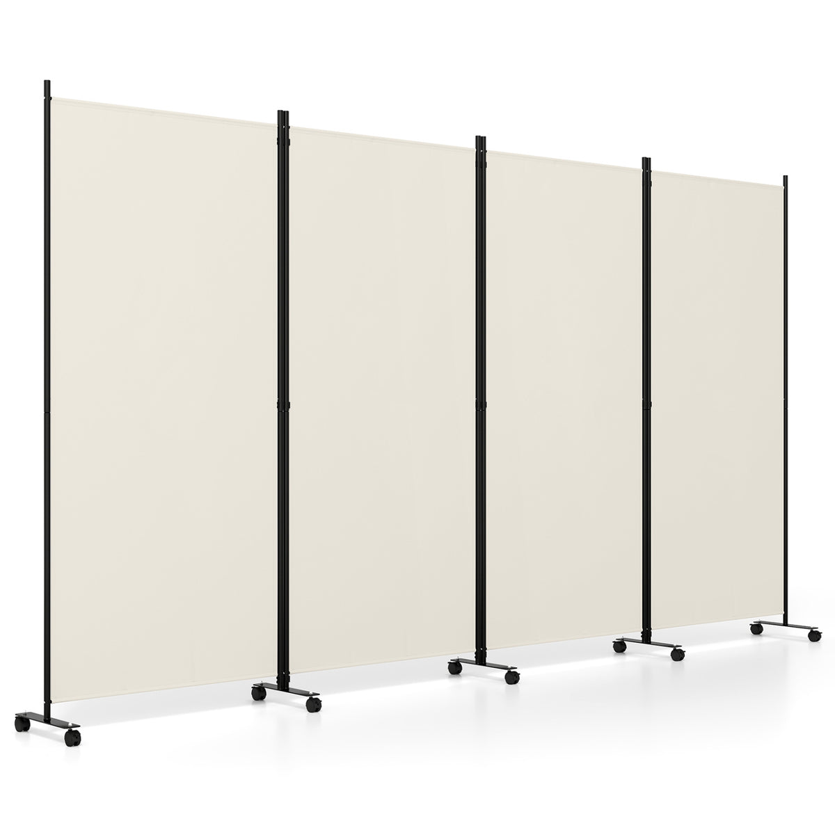 White 4 Panel Folding Privacy Screen Room Divider with Wheels - Costway