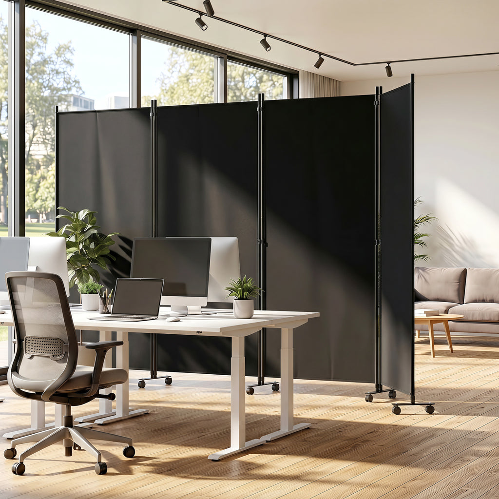 4 Panel Folding Privacy Screen Room Divider with Wheels - Black, Costway