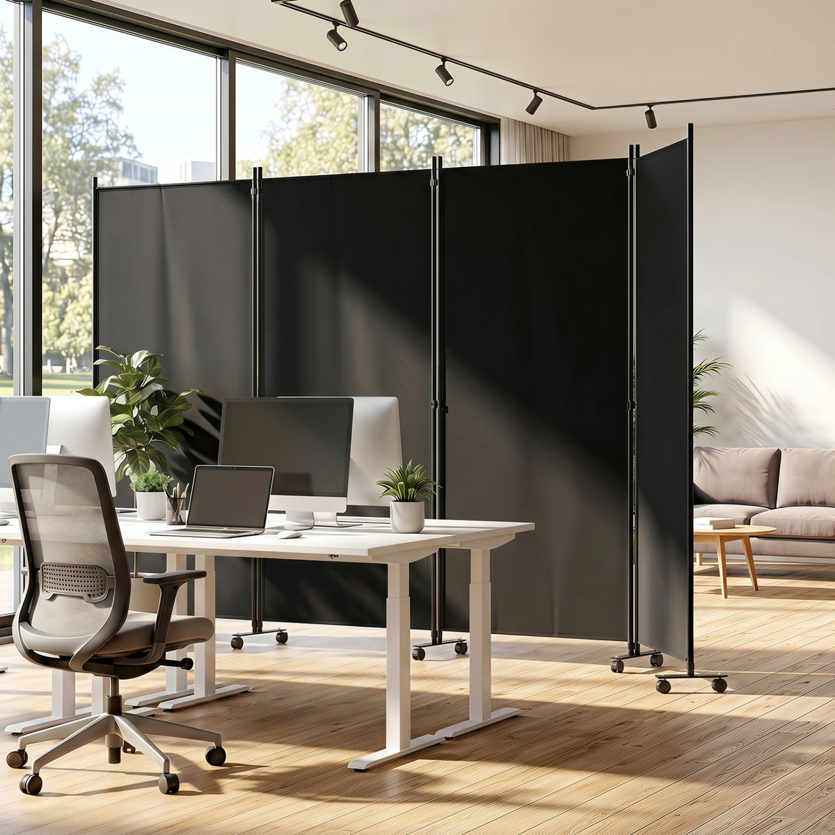 4 Panel Folding Privacy Screen Room Divider with Wheels - Black, Costway