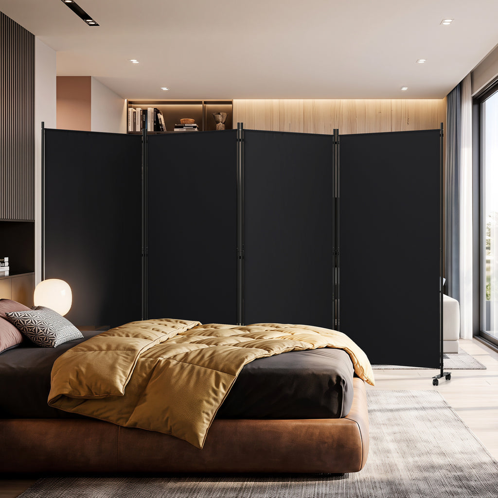 4 Panel Folding Privacy Screen Room Divider with Wheels - Black, Costway