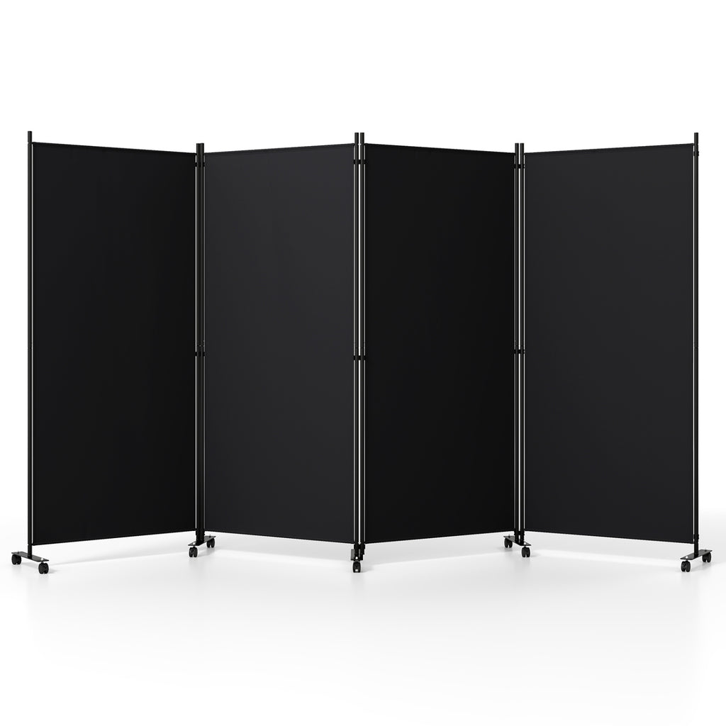 4 Panel Folding Privacy Screen Room Divider with Wheels - Black, Costway