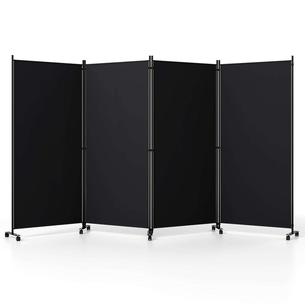 4 Panel Folding Privacy Screen Room Divider with Wheels - Black, Costway