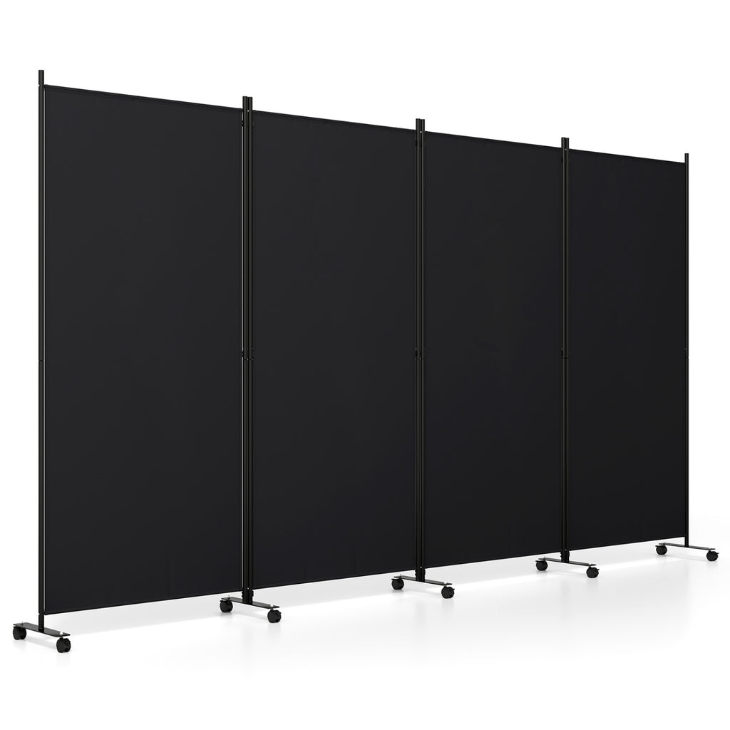 4 Panel Folding Privacy Screen Room Divider with Wheels - Black, Costway