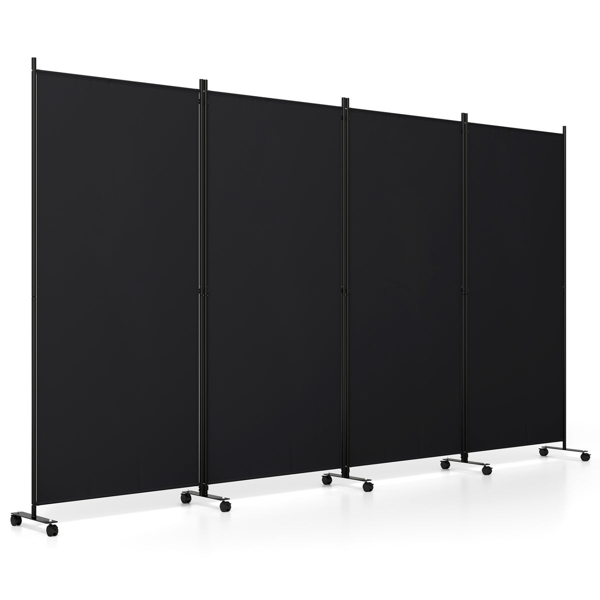 4 Panel Folding Privacy Screen Room Divider with Wheels - Black, Costway