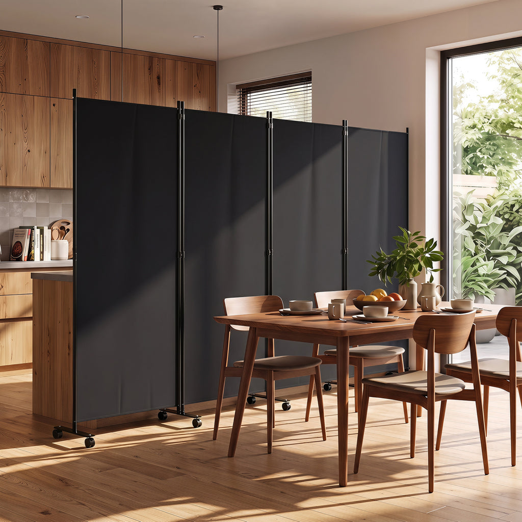 4 Panel Folding Privacy Screen Room Divider with Wheels - Black, Costway