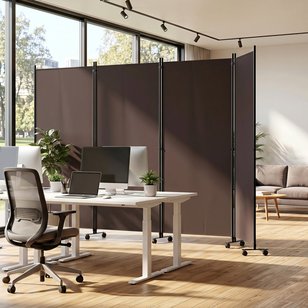 4 Panel Folding Privacy Screen Room Divider with Wheels - Brown