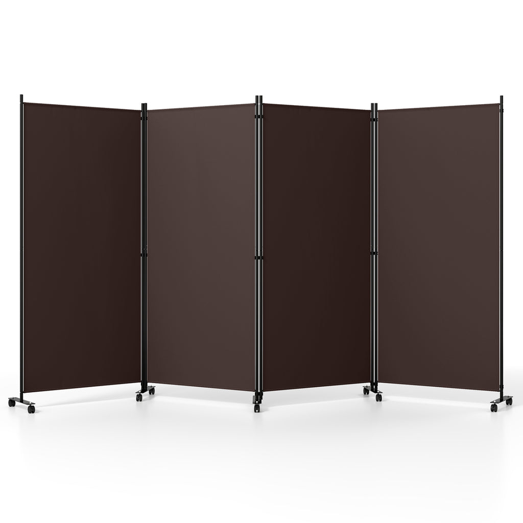 4 Panel Folding Privacy Screen Room Divider with Wheels - Brown