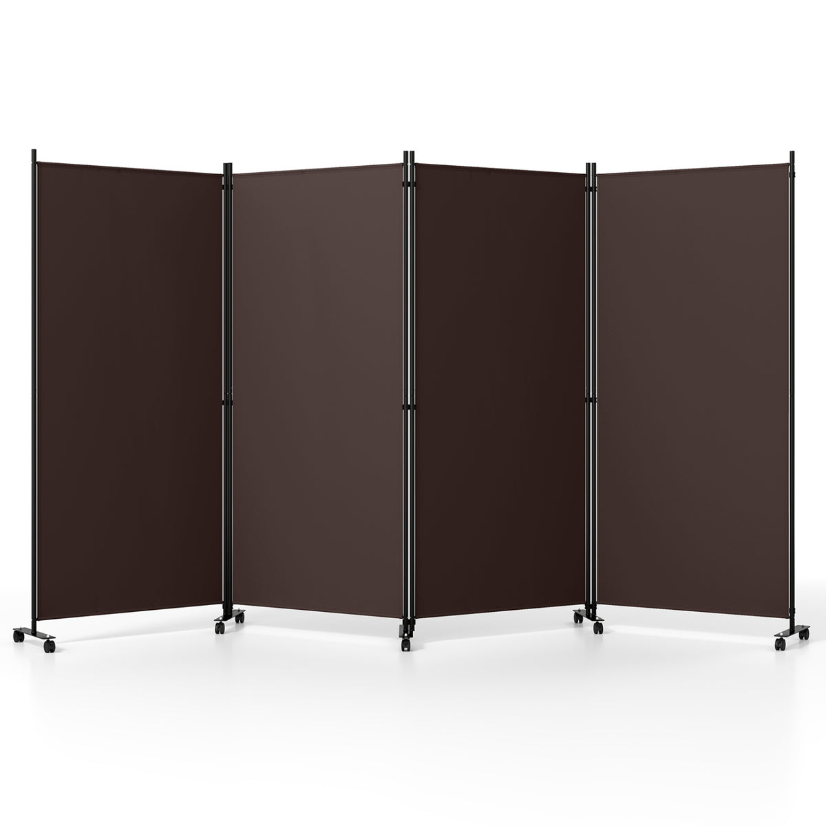 4 Panel Folding Privacy Screen Room Divider with Wheels - Brown