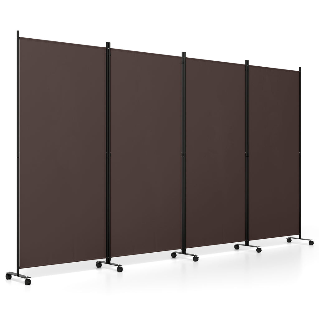 4 Panel Folding Privacy Screen Room Divider with Wheels - Brown