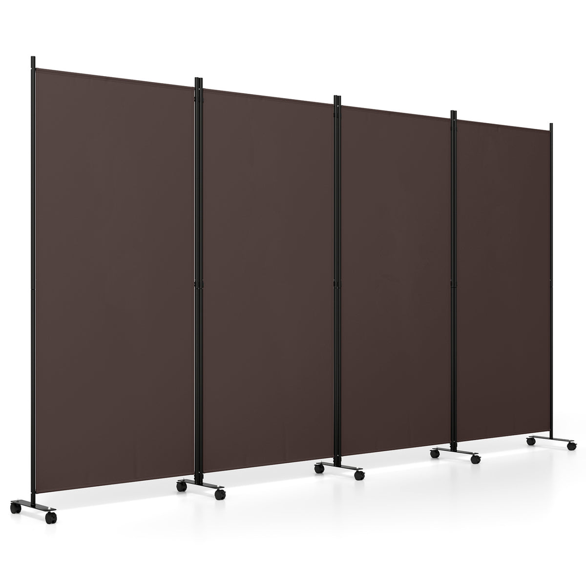 4 Panel Folding Privacy Screen Room Divider with Wheels - Brown