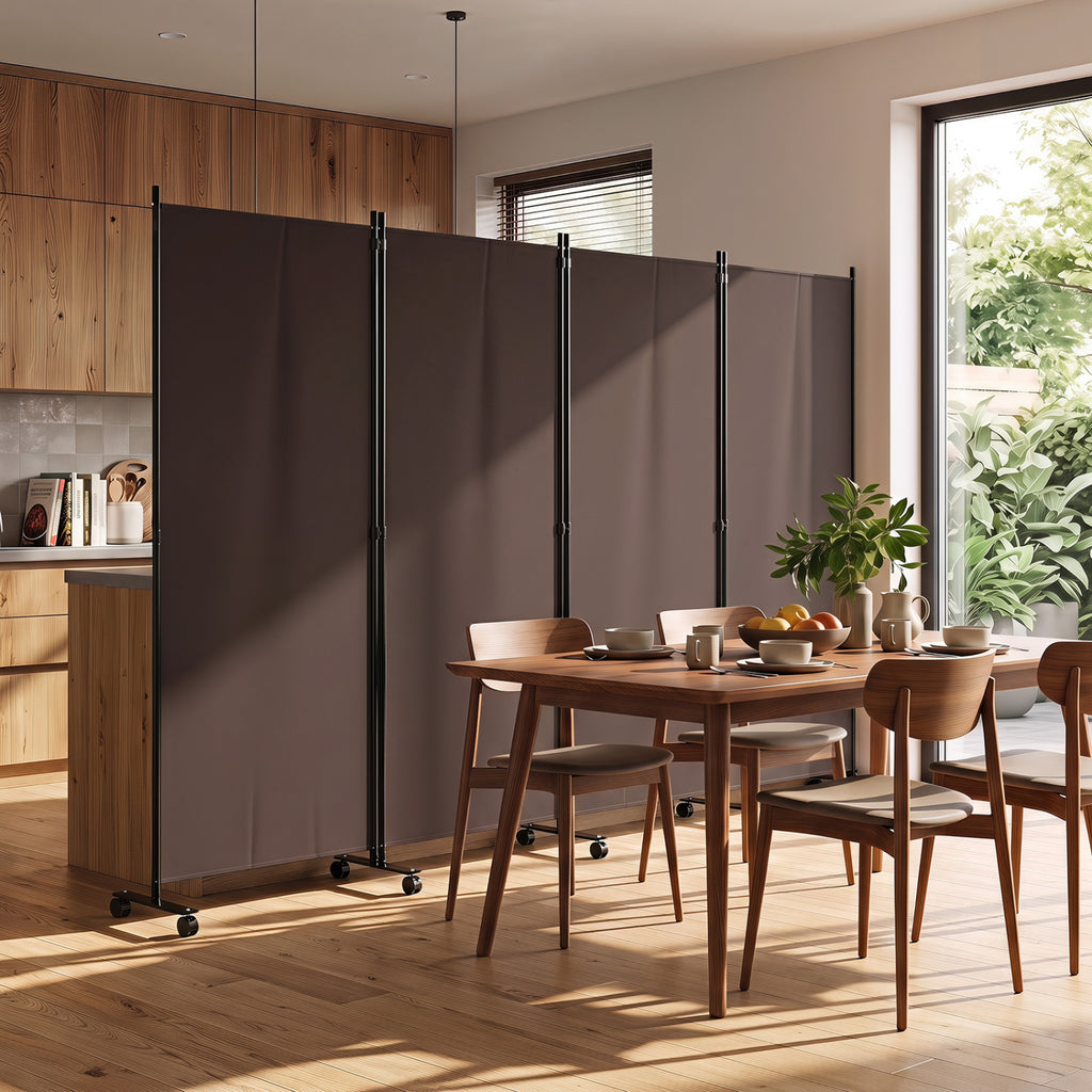 4 Panel Folding Privacy Screen Room Divider with Wheels - Brown