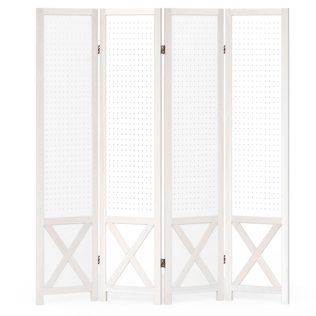 4/6-Panel Pegboard Room Divider - 67 Inches Tall Foldable Privacy Screen - Natural Wood