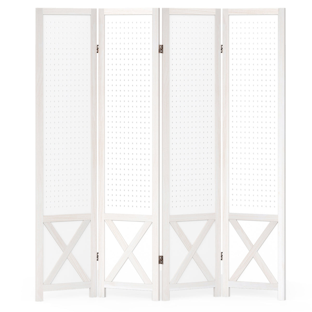 4/6-Panel Pegboard Room Divider - 67 Inches Tall Foldable Privacy Screen - Natural Wood